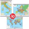 . Carte Geografiche 10 Italia, 10 Europa, 10 Planisfero - 30 Pezzi