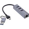 InLine® 4in1 Gigabit Hub, USB-C & USB-A, 1x RJ45, 3x USB 3.2 Gen.1
