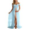 Generisch Abiti per gravidanza, abito premaman per servizio fotografico, abito elegante da donna, con spalline scoperte, abito per gravidanza con spacco frontale, regali per madri per feste eleganti, O blu1, S