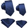 Hi-Tie Papà E Figlio Cravatta Set Jacquard Tessuto Seta Cravatta Tasca Quadrato Set Per Festa di Nozze Regali di Vestito Formale, Plaid Blu Navy
