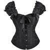 Zanisouta Corsetto da donna nero shapewear in pizzo vintage gotico bustino intero corpetto steampunk top con spalline e lanterna corpetto halloween carnevale costume medievale sexy top, O nero., M