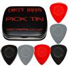 Dirty Riffs Dunlop Delrin Prime Grip - 6 plettri per chitarra, 1 di ogni dimensione in una pratica scatola di latta