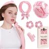 Keratobleem 5 Pcs Ferro Arricciacapelli Senza Calore, Bigodini per Styling Capelli, Set di Bigodini per Capelli e Cuffia,Fascia Morbida Curler Arricciacapelli per Capelli Medi Lunghi-Rosa