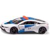 Siku 2319 BMW i8 Safety Car, 1:50, con porte apribili, ruote rimovibili, carrozzeria in metallo, blu e bianco, macchinina da pista per gli appassionati di sport motoristici