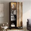 DEZAGCE Vetrina alta con illuminazione a LED multicolore, armadio portaoggetti 80 × 41 × 175 cm, porte push-to-open, ripiani in vetro temperato e legno, design moderno nero & legno rustico, struttura PB/MDF +