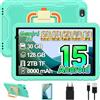 JUEDUR Tablet bambini 10 Pollici Android 15 con Gemini AI, 30 + 128GB, Octa-Core, WiFi6, BT 5.0, Widevine L1, 8000mAh, Controllo Parentale, Custodia protettiva EVA antiurto + Staffa girevole a 360° - Verde