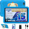 JUEDUR Tablet bambini 10 Pollici Android 15 con Gemini AI, 30 + 128GB, Octa-Core, WiFi 6, BT 5.0, Widevine L1, 8000mAh, Controllo Parentale, Custodia protettiva EVA antiurto + Staffa girevole a 360° - Blu