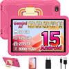 JUEDUR Tablet bambini 10 Pollici Android 15 con Gemini AI, 30 + 128GB, Octa-Core, WiFi 6, BT 5.0, Widevine L1, 8000mAh, Controllo Parentale, Custodia protettiva EVA antiurto + Staffa girevole a 360° - Rosa