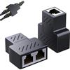Ouitble 2 Pezzi Adattatore Splitter Cavo Ethernet RJ45 Connettore Femmina da 1 a 2 Porte LAN Extender di Rete Compatibile con Router Modem TV Computer Nero Plastica ABS