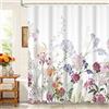 Kzzfqxb 152x183cm Tende da doccia floreali con ganci, Steli di erbe botaniche con fiori in fiore impermeabili occluso per vasca, elegante bello tessuto in poliestere per bagno delle ragazze