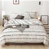 Gafance Set copripiumino in stile bohémien, con stampa a righe nere, per letto king size, con chiusura a cerniera e cravatte, copripiumino bianco 220x230 cm e 2 federe