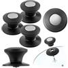 KADAX Manopola per Coperchio in Plastica e Acciaio Inossidabile, Maniglia Universale per Pentola, Pomello in Vetro (3 Pezzi, Nero-Argento)