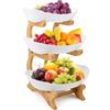 YOPEUC Alzata a 3 piani, con supporto in bambù naturale, per frutta, torte, caramelle, 3 piani, con supporto in bambù naturale