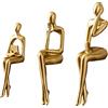 KUAHAI Decorazione di Figura Seduta in Oro in Tre Pezzi, Scultura Astratta di pensatori sulla libreria, caratteristica Scultura in Resina, Adatta a Famiglie e uffici