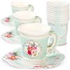 Talking Tables Tazze di Carta con Piattino Confezione da 12 - Tazze per tè Caldo con Piattini Floreali Vintage Serie Truly Scrumptious | Stoviglie per Feste, Baby Shower e Matrimoni, Altezza 8 cm