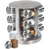 STONELINE Portaspezie Girevole Scaffale 360° Acciaio Innox con 12 Barattoli per Spezie 80 ml in Vetro, con Etichette Adesive Bianche, Porta Spezie Supporto Organizzatore Dosatori