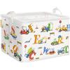 Clastyle Ceste Biancheria Bambini Alfabeto Cestino Giocattoli Vestiti Impermeabile per Ragazzo Ragazza Cestino Portaoggetti per Bagno Cameretta Bucato, Veicoli da Costruzione, 40*30*30 cm