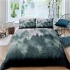 Loussiesd Set copripiumino con montagna fumosa, set di biancheria da letto con alberi della foresta e piante da giardino, trapunta,collezione camera da letto, 3 pezzi per letto matrimoniale
