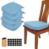 BUYUE Cuscini per Sedia da Pranzo in Lino Originali Spessi da 6,4 cm, Set di 4, Cuscini per Sedia ad Alta Densità in Schiuma a Forma di U, Comodi per Cucina, Antiscivolo per Interni (4 PEZZI, Blu