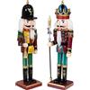 KAHEIGN 2 Pezzi Soldati Schiaccianoci di Legno, 2 Stile 30CM Figure Tradizionali dello Schiaccianoci di Natale Soldato Dipinto in Legno di Pino Premium per Casa Camino Decorazione (Tromba & Lancia)