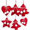 Logbuch-Verlag Decorazioni natalizie in feltro, 6 pezzi: ornamenti natalizi rossi a forma di stella, cuore e abete, pendenti per albero di natale, addobbi da appendere casa festiva, etichette regali, 11-13 cm