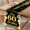 GlauStalos Runner da tavola per 60° compleanno, colore nero e oro, decorazione da tavolo, per il 60° compleanno, uomini e donne, anniversario, festa, cena, tovaglia decorativa, per casa, cucina, 180 x 35 cm