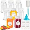 Mispudin 8 Pezzi Bottigliette di Vetro Piccole, 100ml Mini Bottiglie di Vetro con Coperchio, Etichetta, Imbuto e Pennello, Bottiglie Vuote Piccole Portatili per Olio Essenzial, Succo, Spezie, Bevande