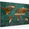 Runa Art Quadro Mappa Del Mondo Moderni Murale - Made In Germany - Antico Verde Marrone Corridoio 109015b