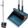 LHNNDM Set di scopa e paletta, manico lungo, paletta verticale con denti a pettine per interni, casa, cucina, ingresso, giardino, ufficio, camera (blu)