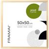 FRAMAI Cornice portafoto in legno naturale, 50 x 50 cm, in vero legno, con plexiglass infrangibile, gancio e supporto