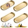 MIUUIPI Vassoio Oro, Set di 4 Vassoi Ovali Decorativi Oro, Vassoi da Portata in Acciaio Inossidabile, Vassoio per Candele, Organizer Cosmetico Piatti da Buffet per Alimenti, Gioielli, Cosmetici