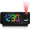 BYZESTY Sveglia Digitale con Proiezione, Sveglia con Proiettore Soffitto a 180°, Orologio Digitale con Temperatura, Data, 12/24 ore, Funzionamento USB, per la Camera da Letto