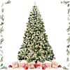 GYMAX Albero di Natale Slim Illuminato 230cm, 550 LED Incorporate Calda Bianca, 1346 Rami Innevati, Supporto Pieghevole in Metallo, Divisibile per Montaggio e Trasporto, per Casa Ufficio Negozio