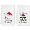 Artscope Set di 2 Strofinacci Cucina Natalizio Gatti e Mucche Asciugamani da Cucina Natalizie per Divertente Carina Decorazioni Cucina 45x66cm