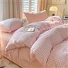 Covebett, set di biancheria da letto, 155 x 220 cm, motivo a quadri rosa e bianco, stile moderno, con copripiumino e federe per cuscini da 80 x 80 cm, chiusura lampo, in microfibra rinforzata, lavato