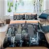 Loussiesd Set di copripiumino New York Skyline di Manhattan con paesaggio cittadino artistico contemporaneo e tramonto, biancheria da letto con trapunta, 3 pezzi, misura matrimoniale