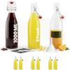 casavetro 6 Bottiglie Vetro 1 Litro 1000ml con Tappo Ermetico Chiusura Ermetica - Per Liquore Acqua Vino Olio Fermentazione - Etichette Imbuto Matita Inclusi
