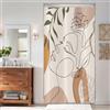 ASDCXZ Tenda da doccia beige 90x180 cm stile bohemien moderno arte astratta ragazza viso fiori foglie verde impermeabile vasca da bagno con 6 ganci