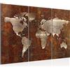 Runa Art Mappa Del Mondo Quadri Soggiorno Grande Marrone Antico Vintage 120 x 80 cm 3 Pezzi Decorazione Murale 109031a
