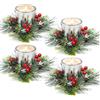 KAHEIGN 4 Pezzi Anelli per Candele Natalizie, 20CM Ghirlanda di Bacche Rosse Artificiali Anelli con Aghi di Pino Innevati per Pilastri Rustico Matrimonio Natale Festa Porta Tavolo Decorazione