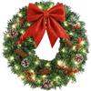 Amagogo Ghirlanda Natalizia Illuminate con luci a LED, Corona di Natale per Porte, Decorazione Natalizie Interno e Esterno, Decorativa con Fiocco per Camino, Pareti, l'ingresso della Porta, 50 Cm