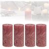 Candelo Smart-Planet - Set di 4 candele in stile rustico, colore bordeaux, grande candela rustico, 12 cm, lunga durata, circa 54 ore