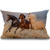 BGBDEIA Copricuscino Cavallo 12x20 Pollici (30 x 50 cm) Animale Selvatico Tre Cavalli Corrono nel Vento Sabbia Federe Rettangolari Casa Decorativa Cotone Lino Copricuscino Decorativo per Letto Divano