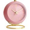Jzhen Sveglia per Bambini,con Luce Retrò Silenziosa Analogica Piccola Sveglia da Scrivania Vintage Rumorosa per Comodino,camera da letto,Rosa