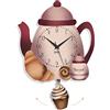 DEKORI Orologio da Parete con Pendolo - Design Caffettiera e Dolcetti, Silenzioso, Artigianale, in Legno, per Cucina o Casa, 28x41 cm