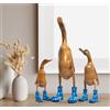 Rikmani - Figura di legno Anatra Stivali Blu Fiorito - Fatto a mano in legno Decorazione Regalo Figurina 32 cm