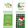 Ekukeon Set di 4 Strofinacci Natalizi,strofinacci cucina Natale,Strofinaccio Natalizio,Asciugamani Natalizi,Canovacci Natalizio,Motivo a Quadri,l'assorbente,resistenti 40x60 cm (Verde)