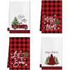 Artscope Set di 4 Buffalo Strofinacci Cucina Natalizio Albero di Natale Nero e Rosso e Camion Asciugamani da Cucina Natalizie per Decorazioni Cucina 45x66cm