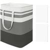 TNSLAND Grigio Bianco Cesto Lavanderia Pieghevole con 2 Zipper Storage Bag 75L,Sacchetto Lavanderia con Manico Grande Pieghevole Cesti Lavanderia per Camera da Letto, Bagno, Asilo Nido, Appartamento Studente