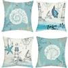 Joymaison Federe per Cuscini Divano 45x45 set da 4 Oceano Nautico Ancora Faro Federa Copri Cuscino Mare Stella Marina Conchiglia Federe Confezione Copricuscini Quadrati per Casa Divano